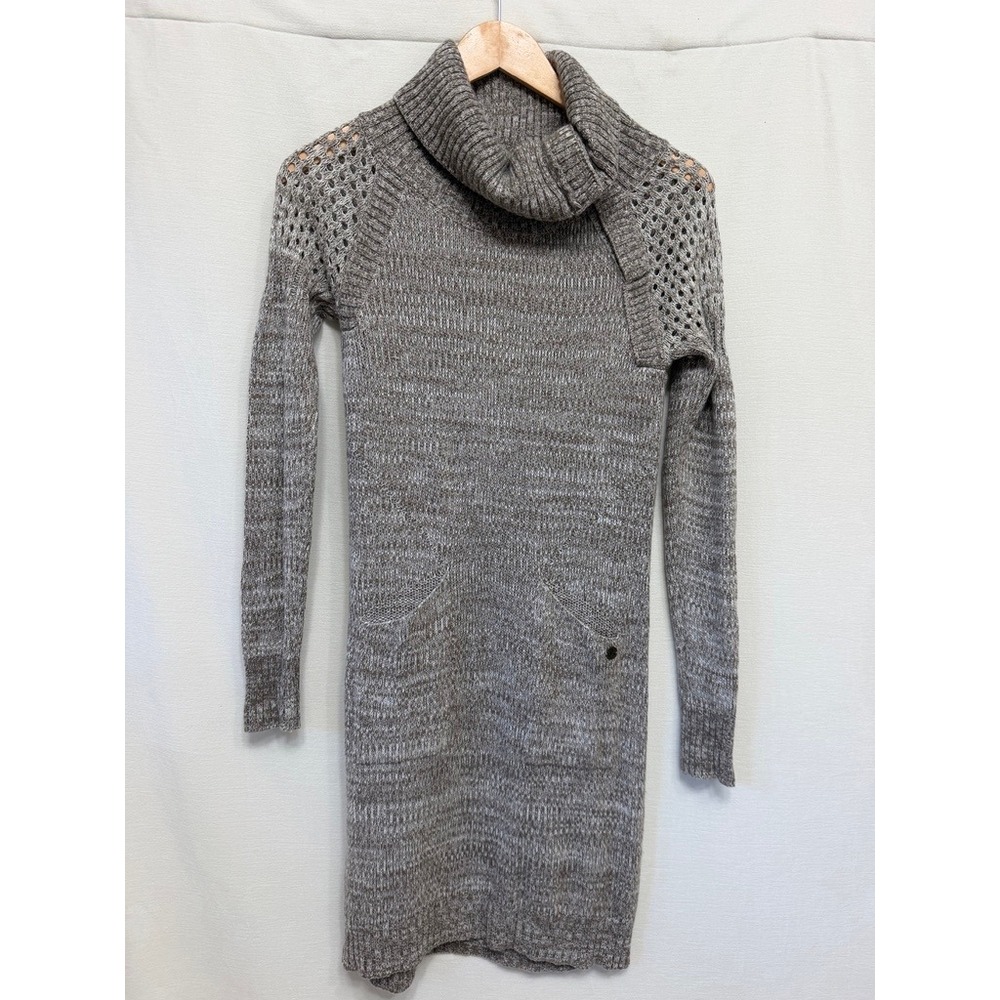 PrAna Womens Sweater Dress Taupe Cream Organic Cotton Wool Mix Cowl Neck XS Boho